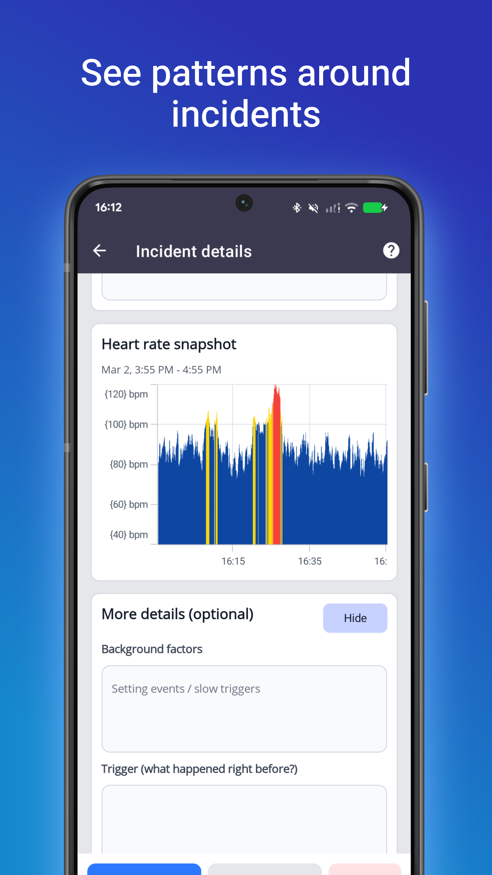Meltdown Monitor charts screen showing recorded heart rate history